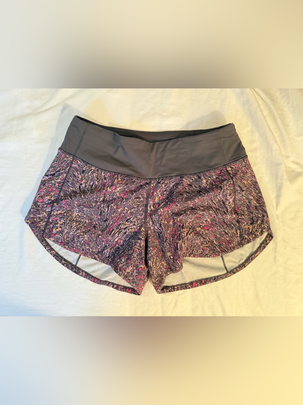 lululemon athletica Purple Multi-Print Athletic Shorts with Gray Waistband